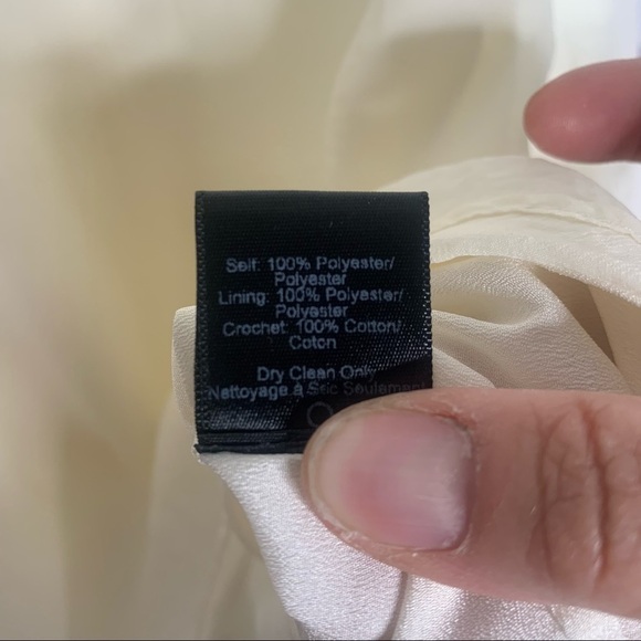 Marciano Ivory Textured Satin Lace Sleeve High Low Shift Dress - Picture 13 of 16